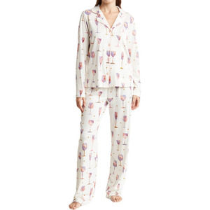 NWT PJ Salvage Long Sleeve Wine Life Button-Up Shirt & Pants Pajamas (Sz L)